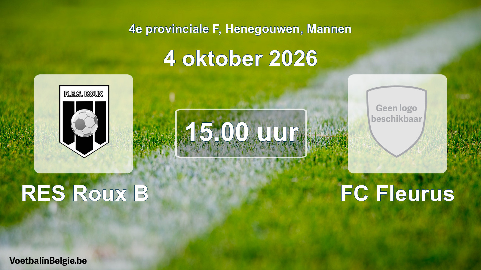 Geplande wedstrijd mannenvoetbal: RES Roux B - FC Fleurus (4 oktober 2026)