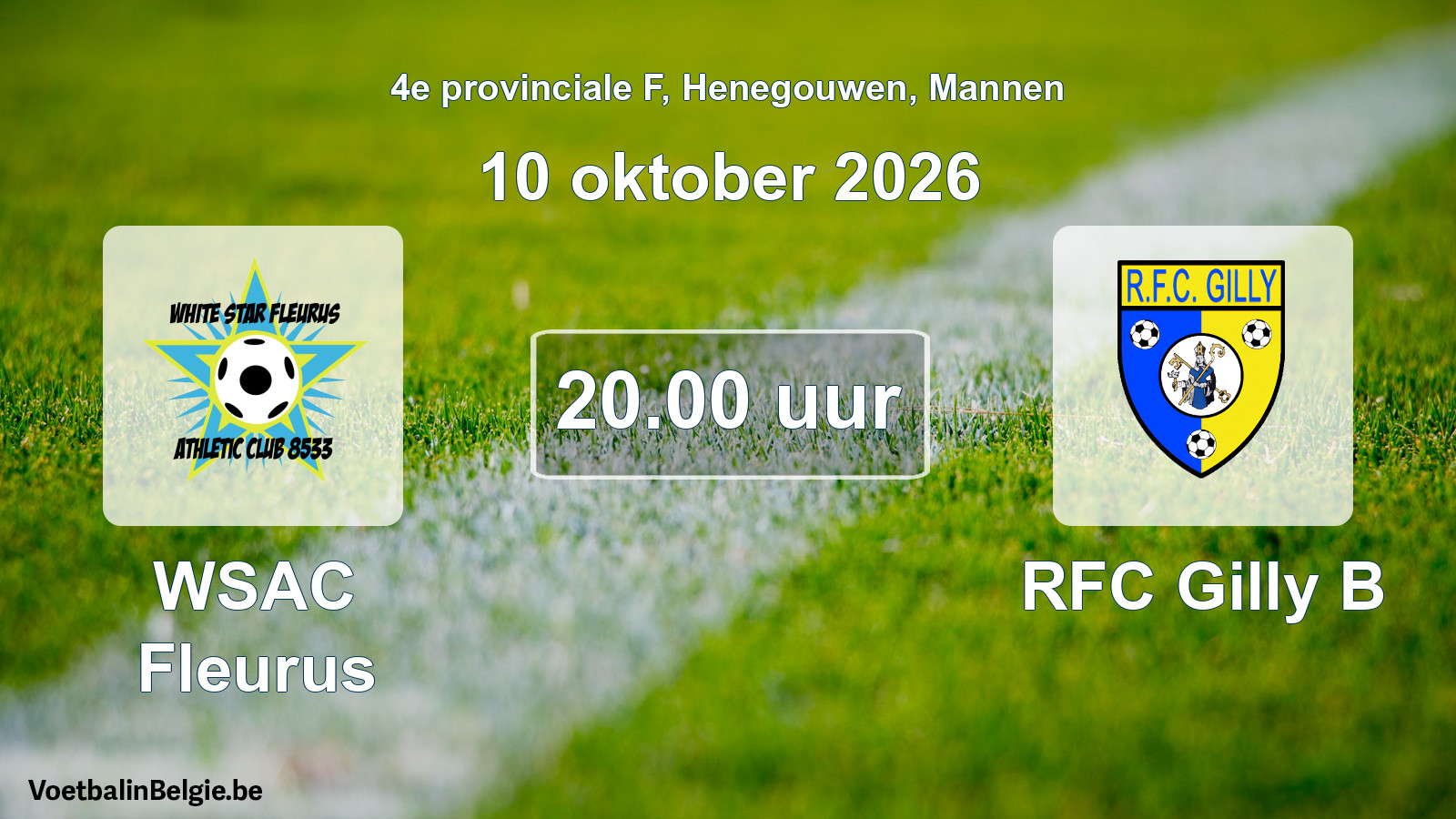 Geplande wedstrijd mannenvoetbal: WSAC Fleurus - RFC Gilly B (10 oktober 2026)