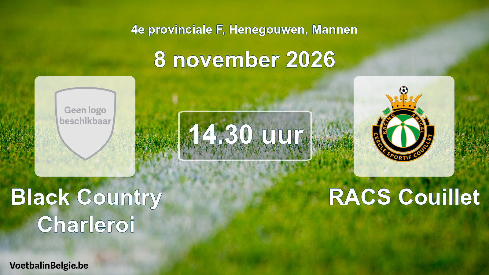 Geplande wedstrijd mannenvoetbal: Black Country Charleroi - RACS Couillet (8 november 2026)