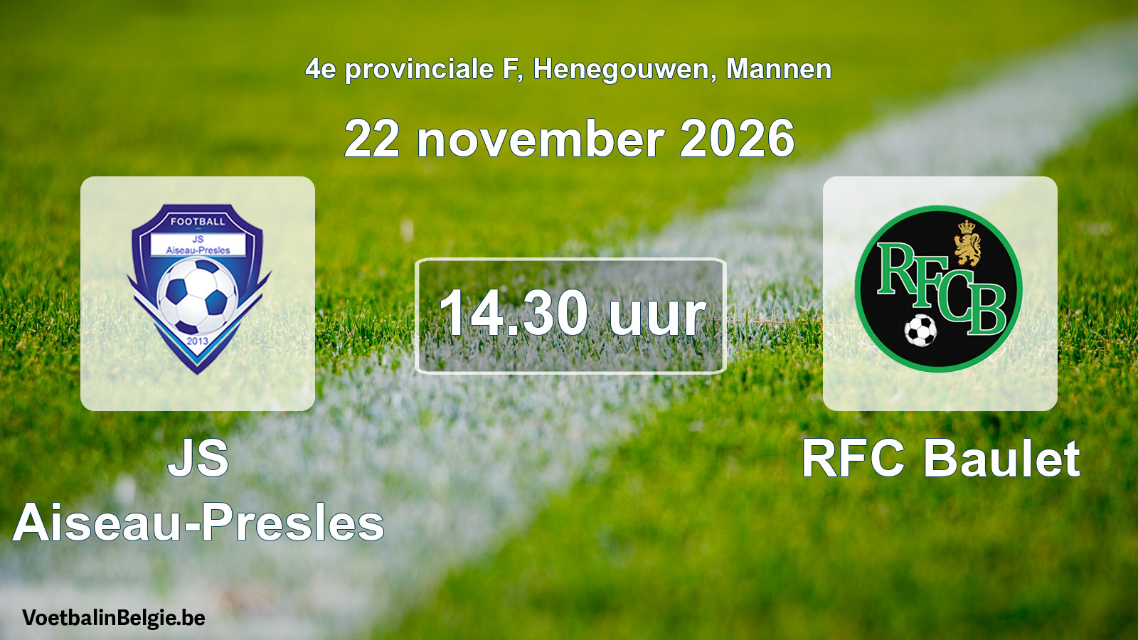 Geplande wedstrijd mannenvoetbal: JS Aiseau-Presles - RFC Baulet (22 november 2026)
