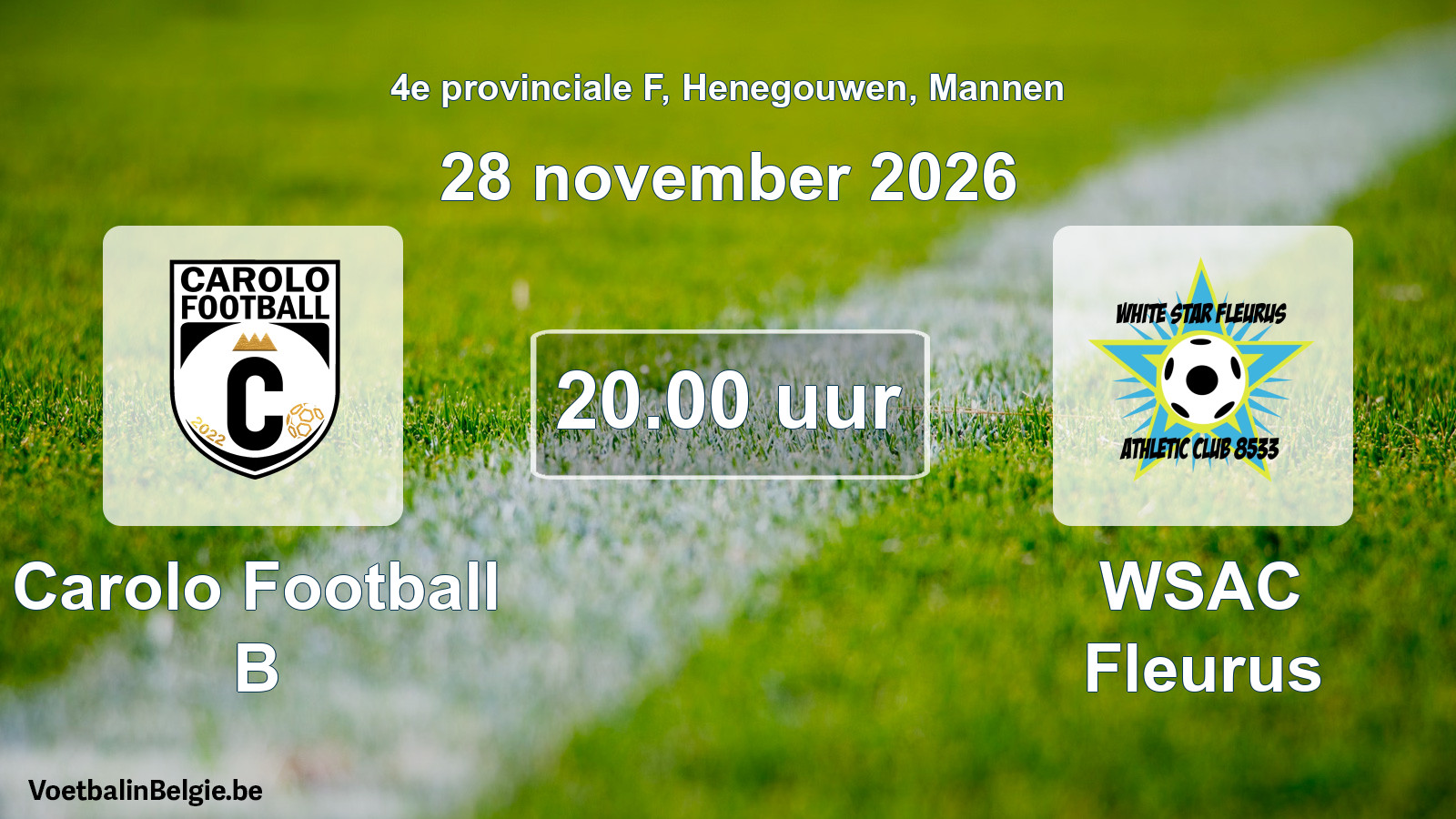 Geplande wedstrijd mannenvoetbal: Carolo Football B - WSAC Fleurus (28 november 2026)