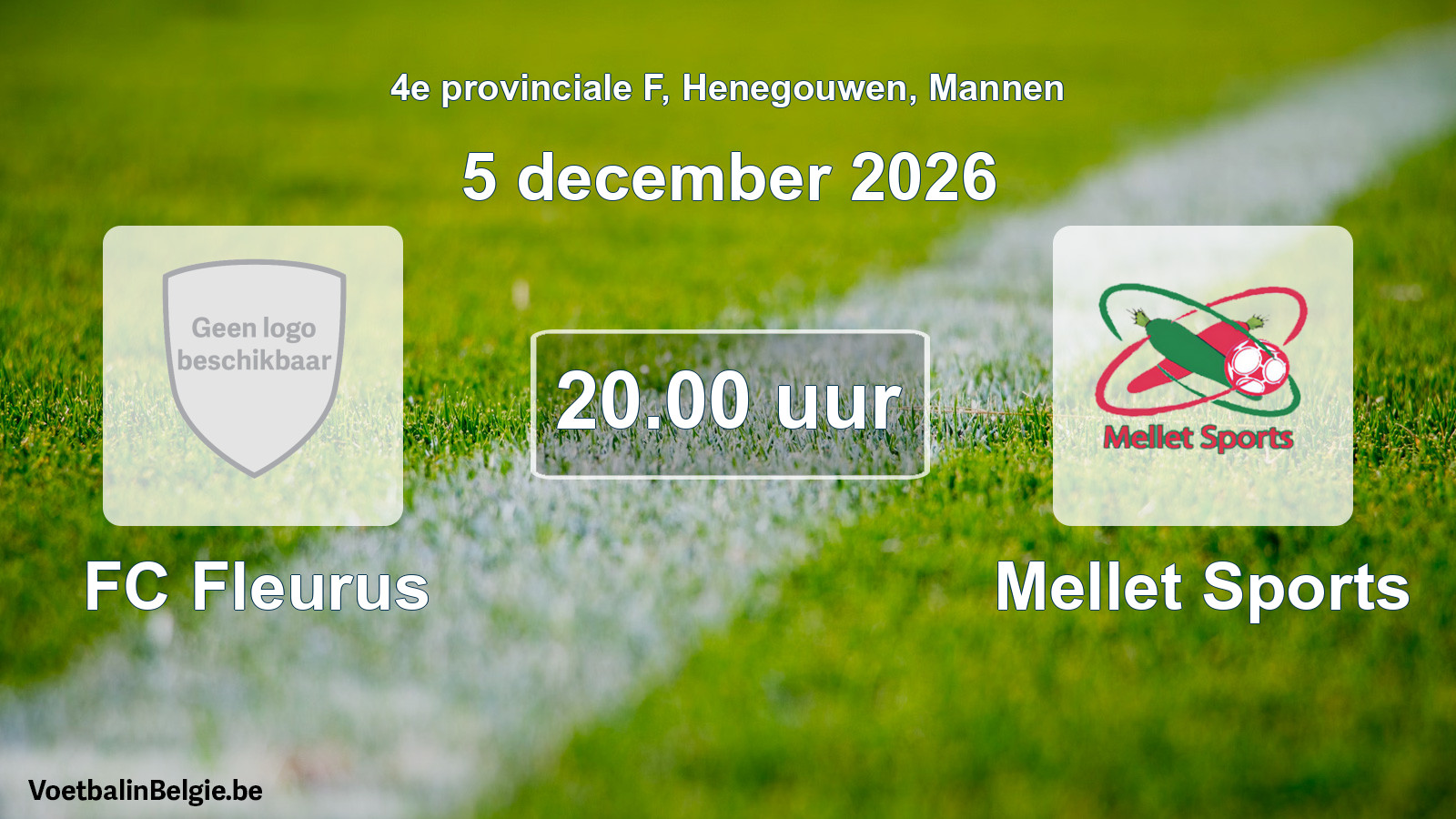 Geplande wedstrijd mannenvoetbal: FC Fleurus - Mellet Sports (5 december 2026)