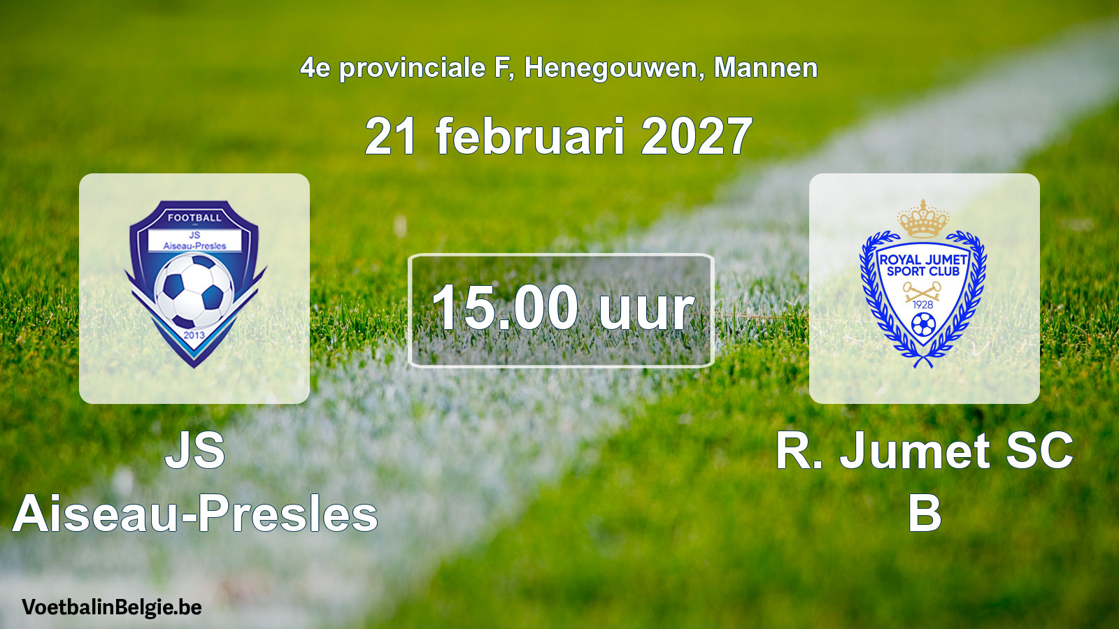 Geplande wedstrijd mannenvoetbal: JS Aiseau-Presles - R. Jumet SC B (21 februari 2027)