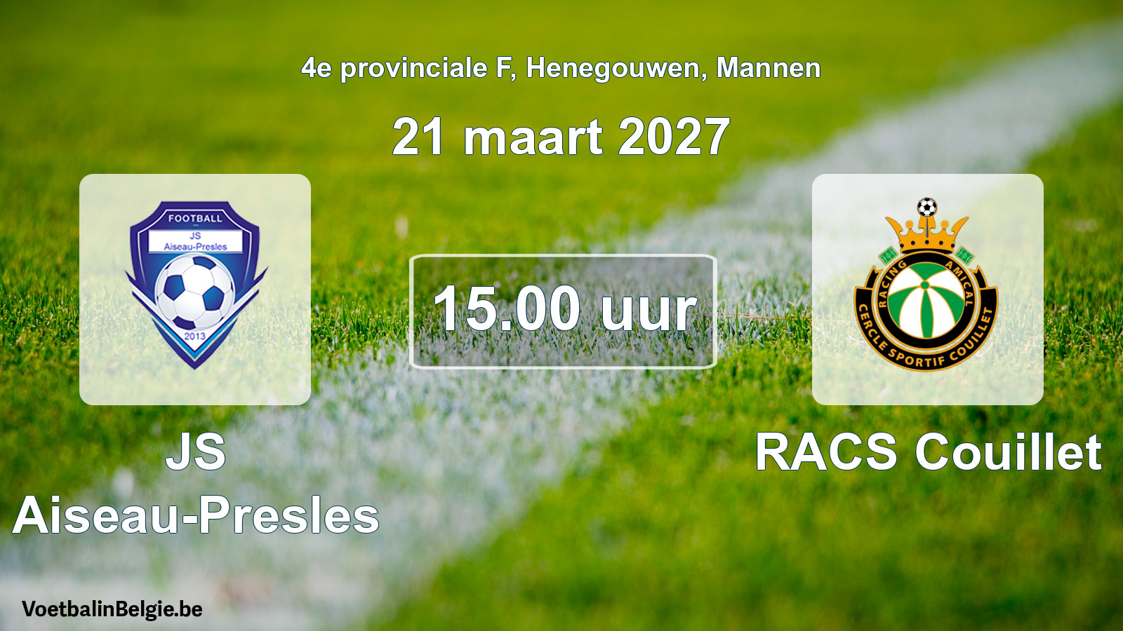 Geplande wedstrijd mannenvoetbal: JS Aiseau-Presles - RACS Couillet (21 maart 2027)
