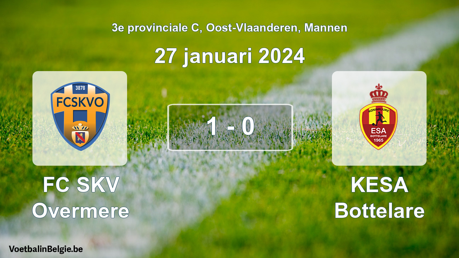 Gespeelde wedstrijd mannenvoetbal: FC SKV Overmere - KESA Bottelare 1 - 0 (27 januari 2024)