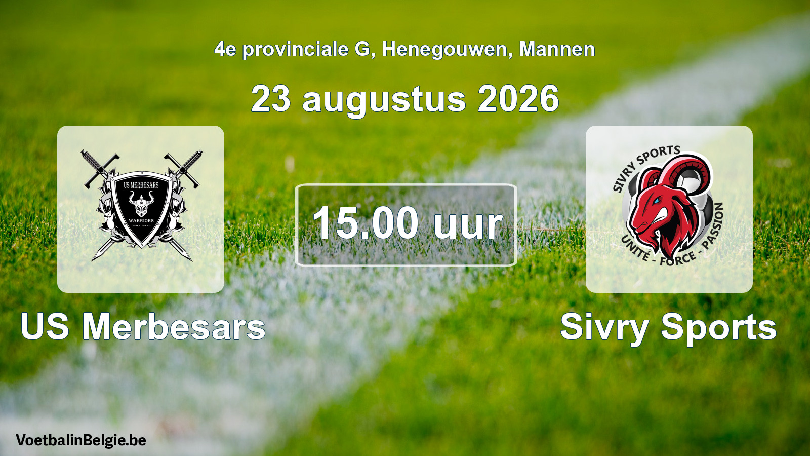 Geplande wedstrijd mannenvoetbal: US Merbesars - Sivry Sports (23 augustus 2026)