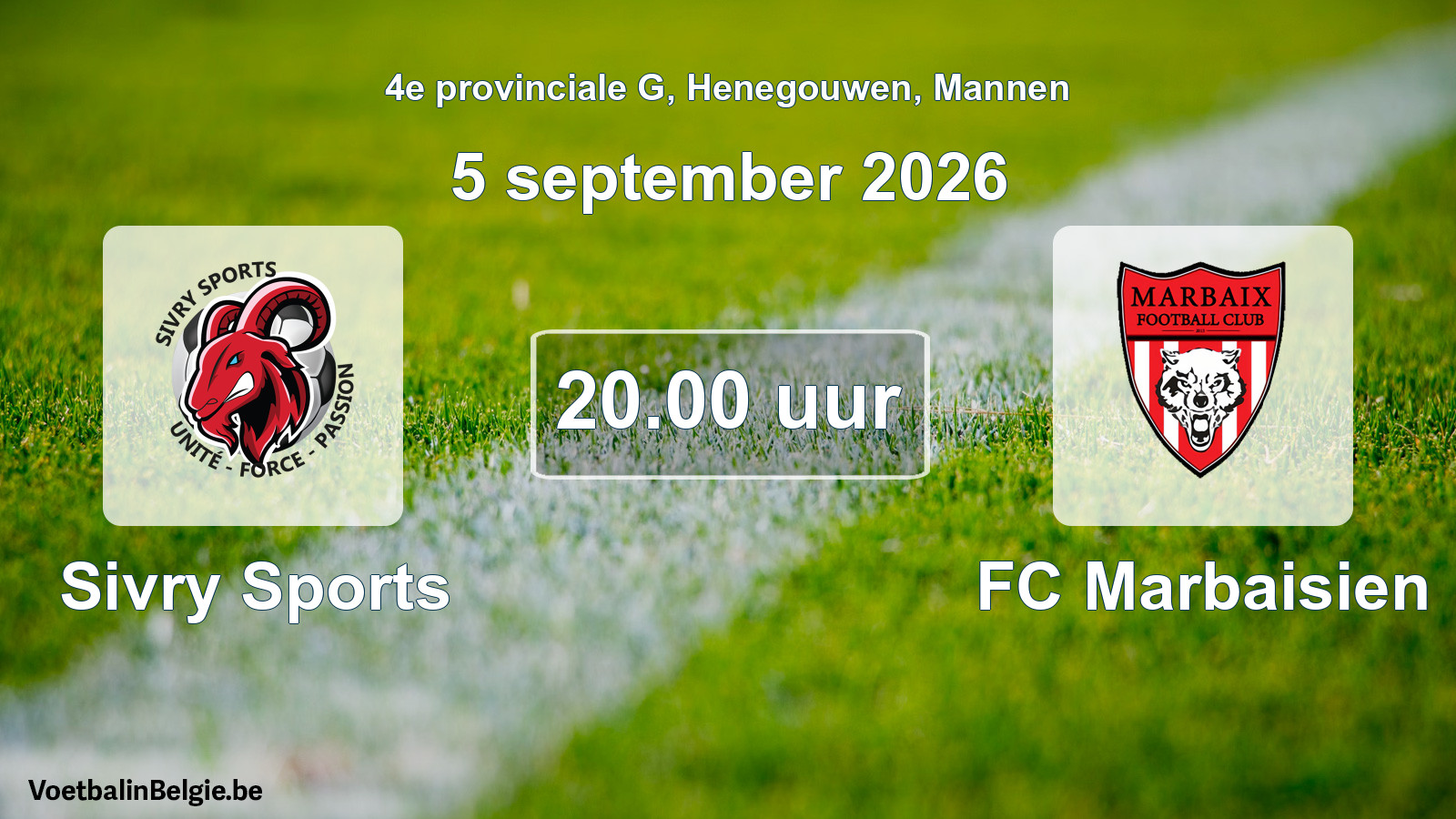 Geplande wedstrijd mannenvoetbal: Sivry Sports - FC Marbaisien (5 september 2026)