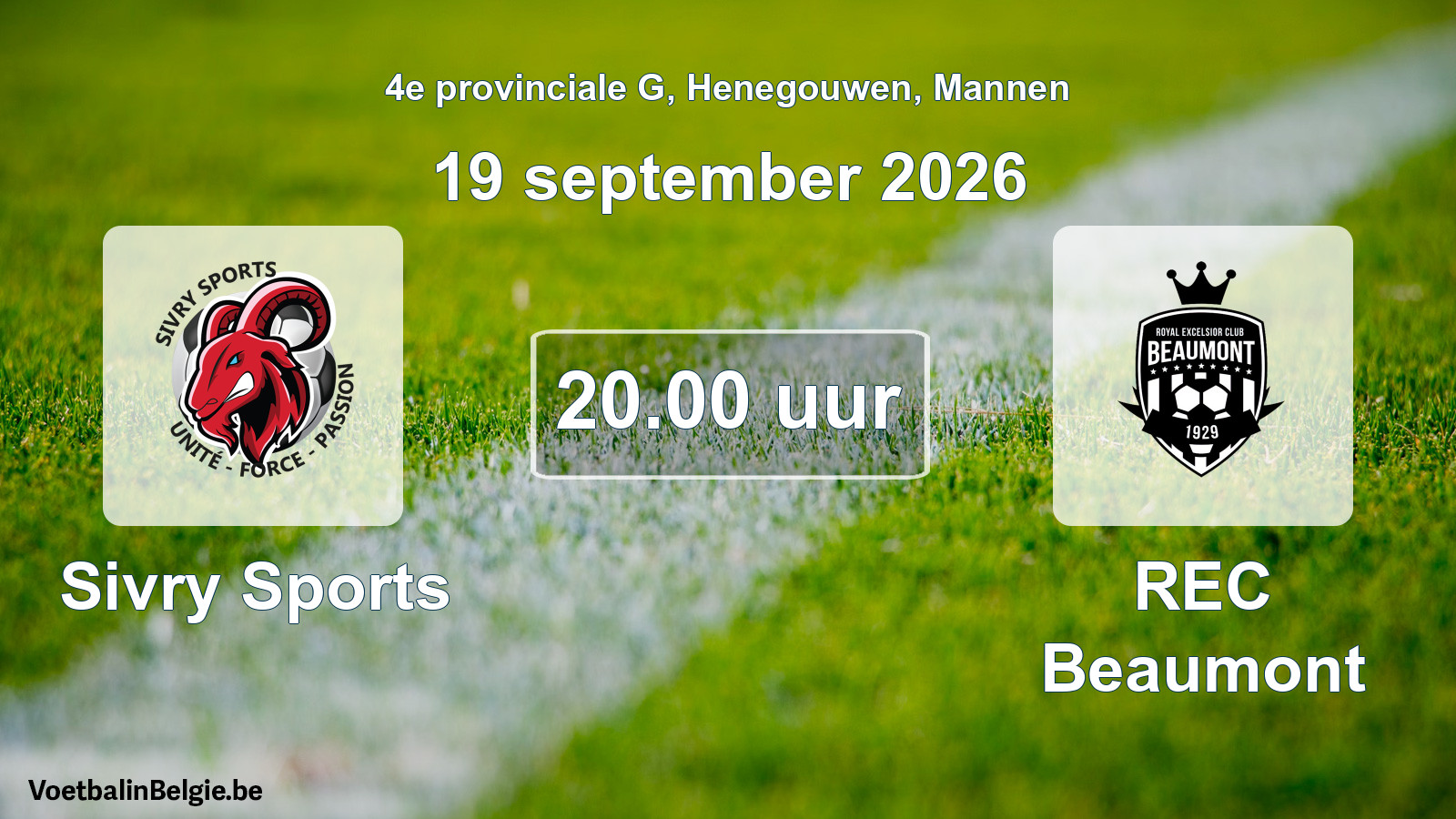 Geplande wedstrijd mannenvoetbal: Sivry Sports - REC Beaumont (19 september 2026)