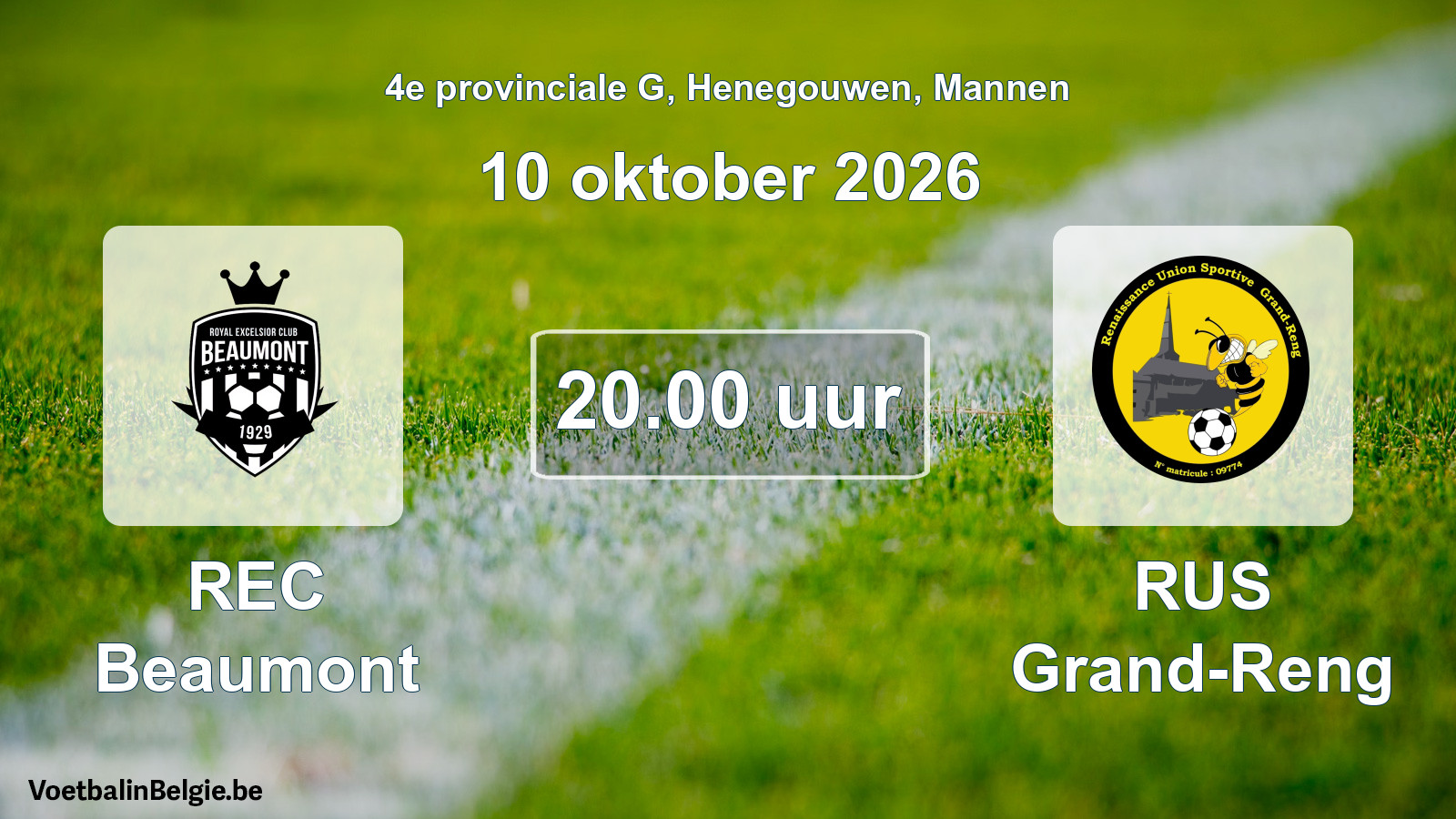 Geplande wedstrijd mannenvoetbal: REC Beaumont - RUS Grand-Reng (10 oktober 2026)