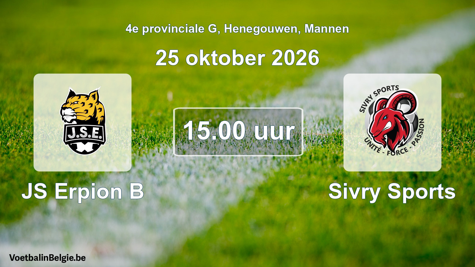 Geplande wedstrijd mannenvoetbal: JS Erpion B - Sivry Sports (25 oktober 2026)