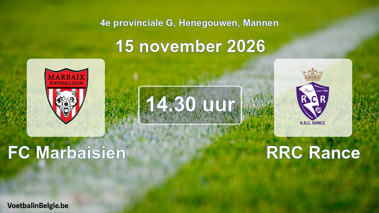 Geplande wedstrijd mannenvoetbal: FC Marbaisien - RRC Rance (15 november 2026)