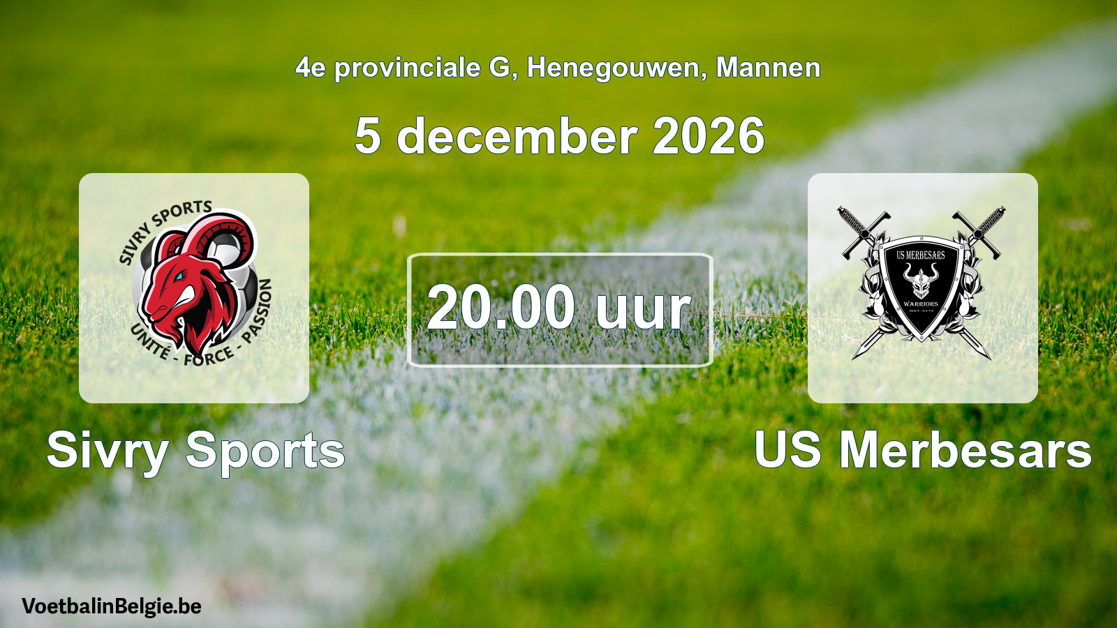 Geplande wedstrijd mannenvoetbal: Sivry Sports - US Merbesars (5 december 2026)
