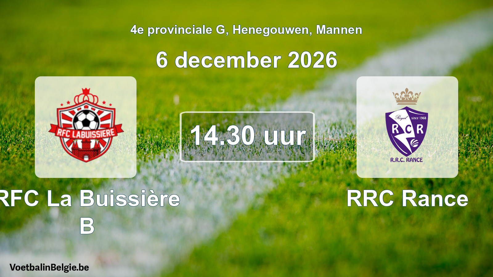 Geplande wedstrijd mannenvoetbal: RFC La Buissière B - RRC Rance (6 december 2026)