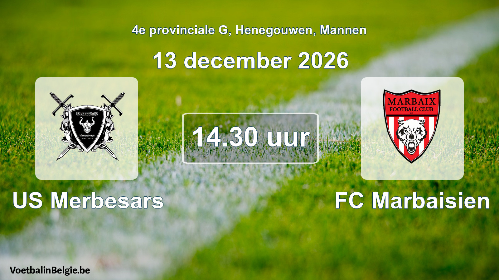 Geplande wedstrijd mannenvoetbal: US Merbesars - FC Marbaisien (13 december 2026)