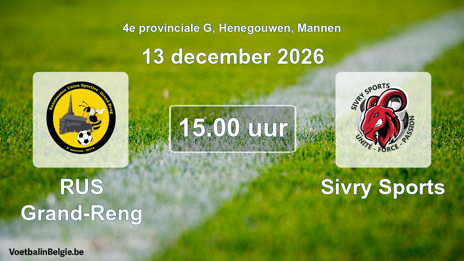 Geplande wedstrijd mannenvoetbal: RUS Grand-Reng - Sivry Sports (13 december 2026)