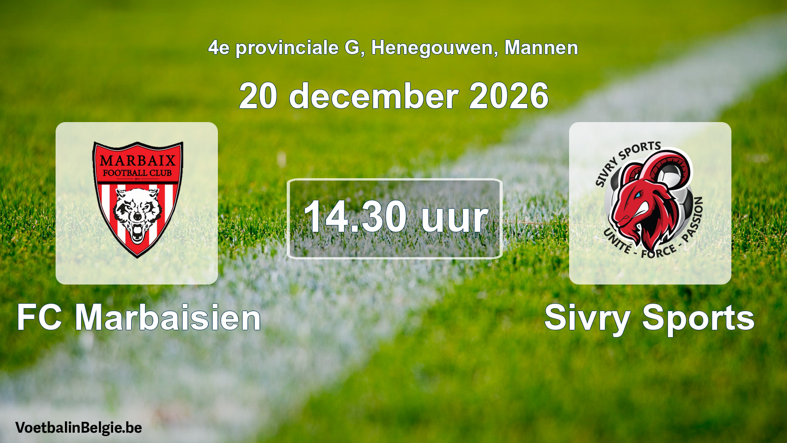 Geplande wedstrijd mannenvoetbal: FC Marbaisien - Sivry Sports (20 december 2026)