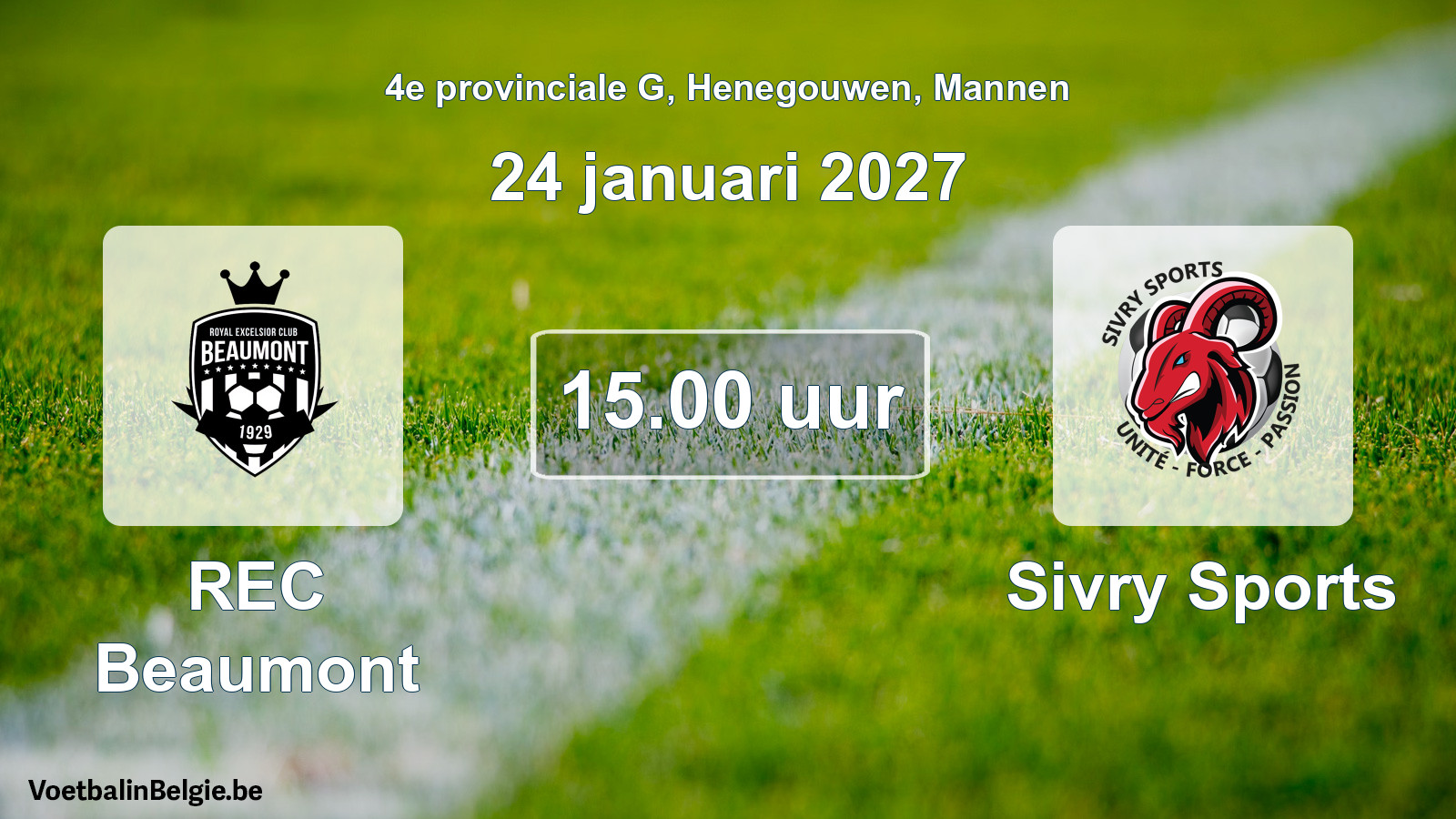 Geplande wedstrijd mannenvoetbal: REC Beaumont - Sivry Sports (24 januari 2027)