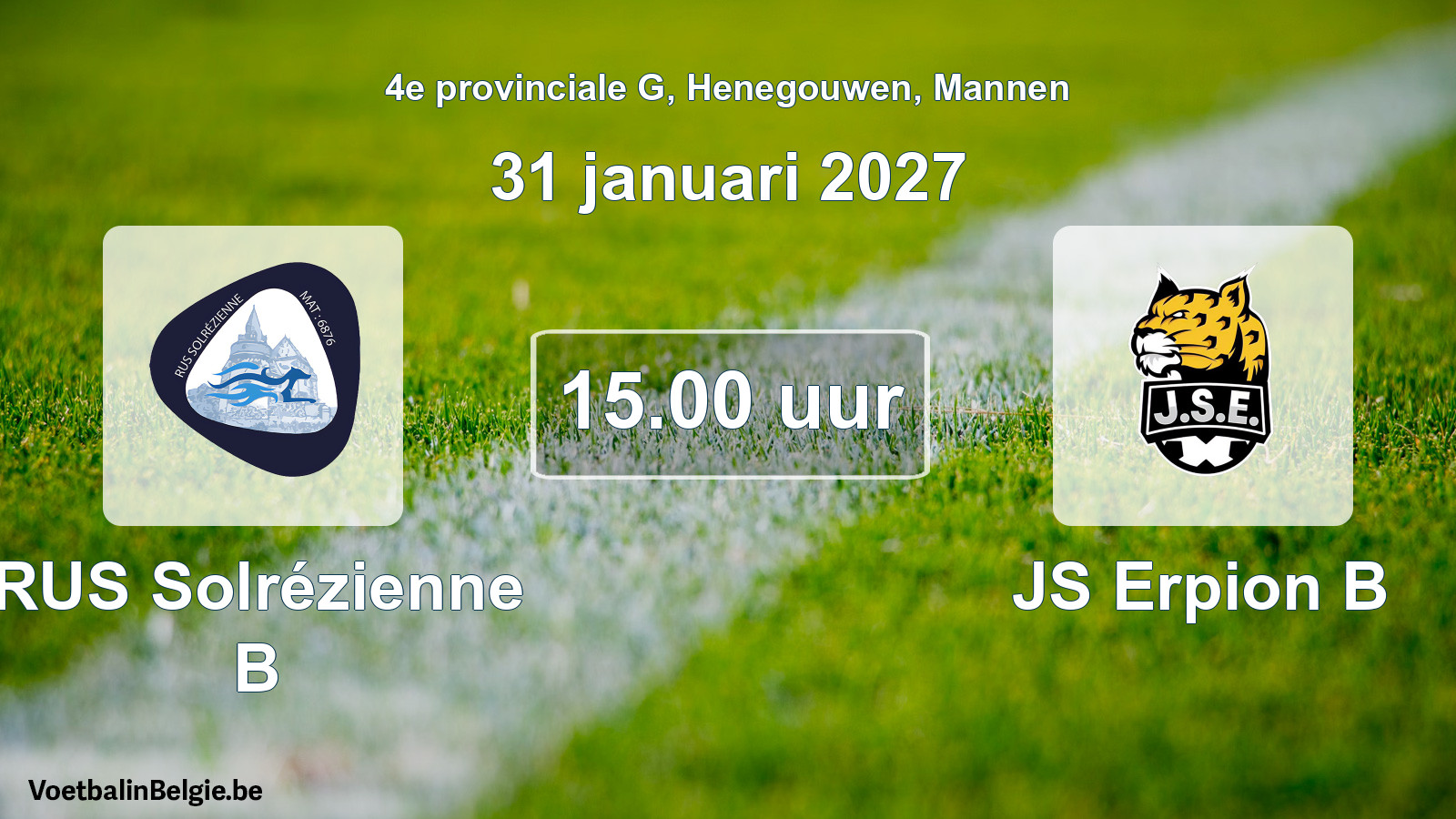 Geplande wedstrijd mannenvoetbal: RUS Solrézienne B - JS Erpion B (31 januari 2027)