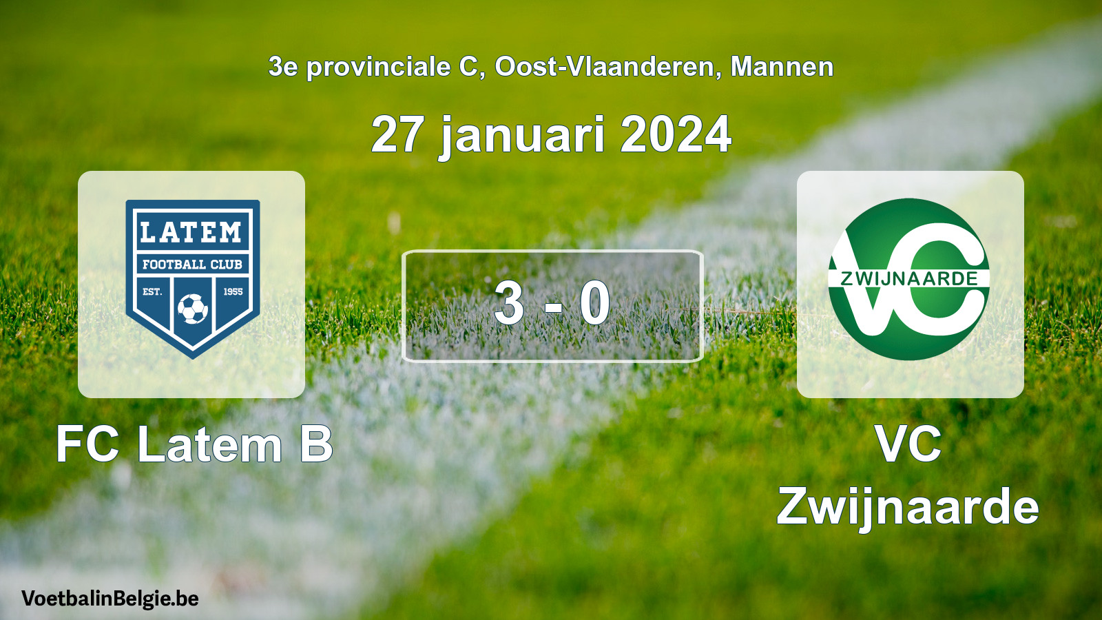 Gespeelde wedstrijd mannenvoetbal: FC Latem B - VC Zwijnaarde 3 - 0 (27 januari 2024)