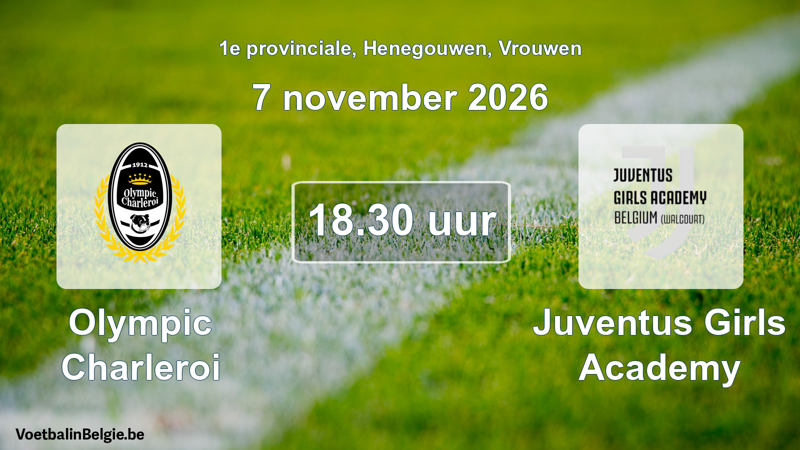 Geplande wedstrijd vrouwenvoetbal: Olympic Charleroi - Juventus Girls Academy (7 november 2026)