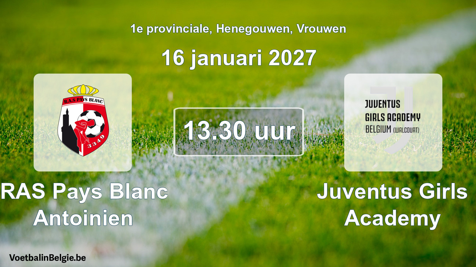 Geplande wedstrijd vrouwenvoetbal: RAS Pays Blanc Antoinien - Juventus Girls Academy (16 januari 2027)