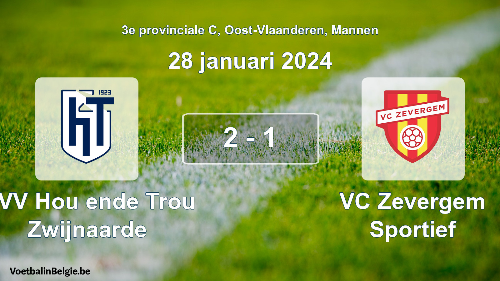 Gespeelde wedstrijd mannenvoetbal: KVV Hou ende Trou Zwijnaarde - VC Zevergem Sportief 2 - 1 (28 januari 2024)