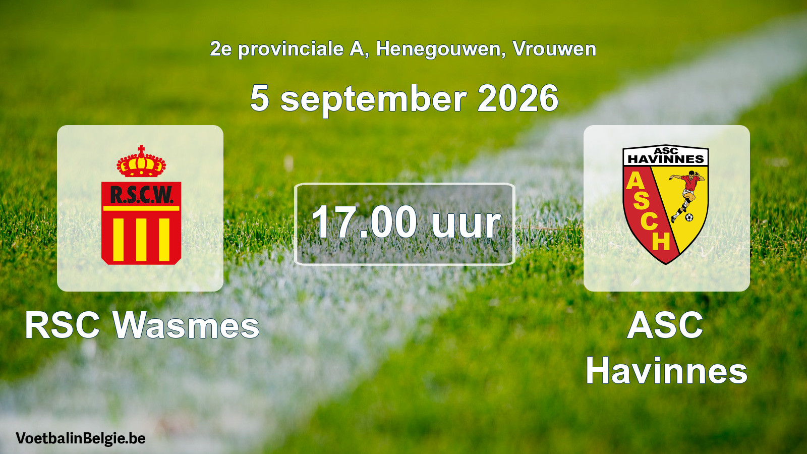 Geplande wedstrijd vrouwenvoetbal: RSC Wasmes - ASC Havinnes (5 september 2026)