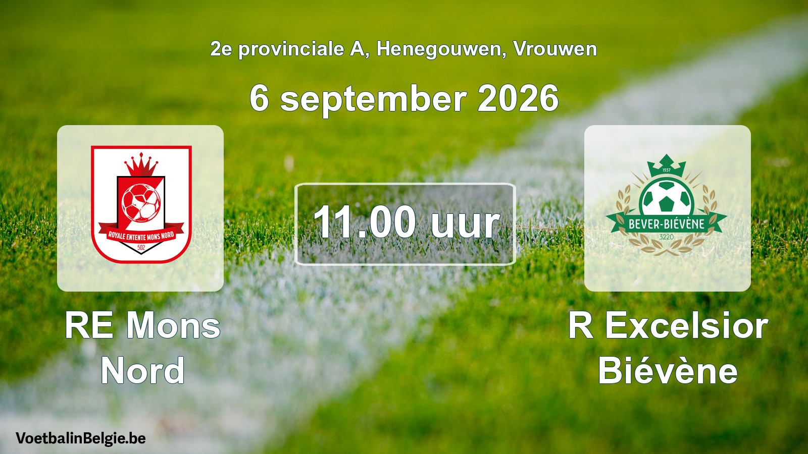 Geplande wedstrijd vrouwenvoetbal: RE Mons Nord - R Excelsior Biévène (6 september 2026)