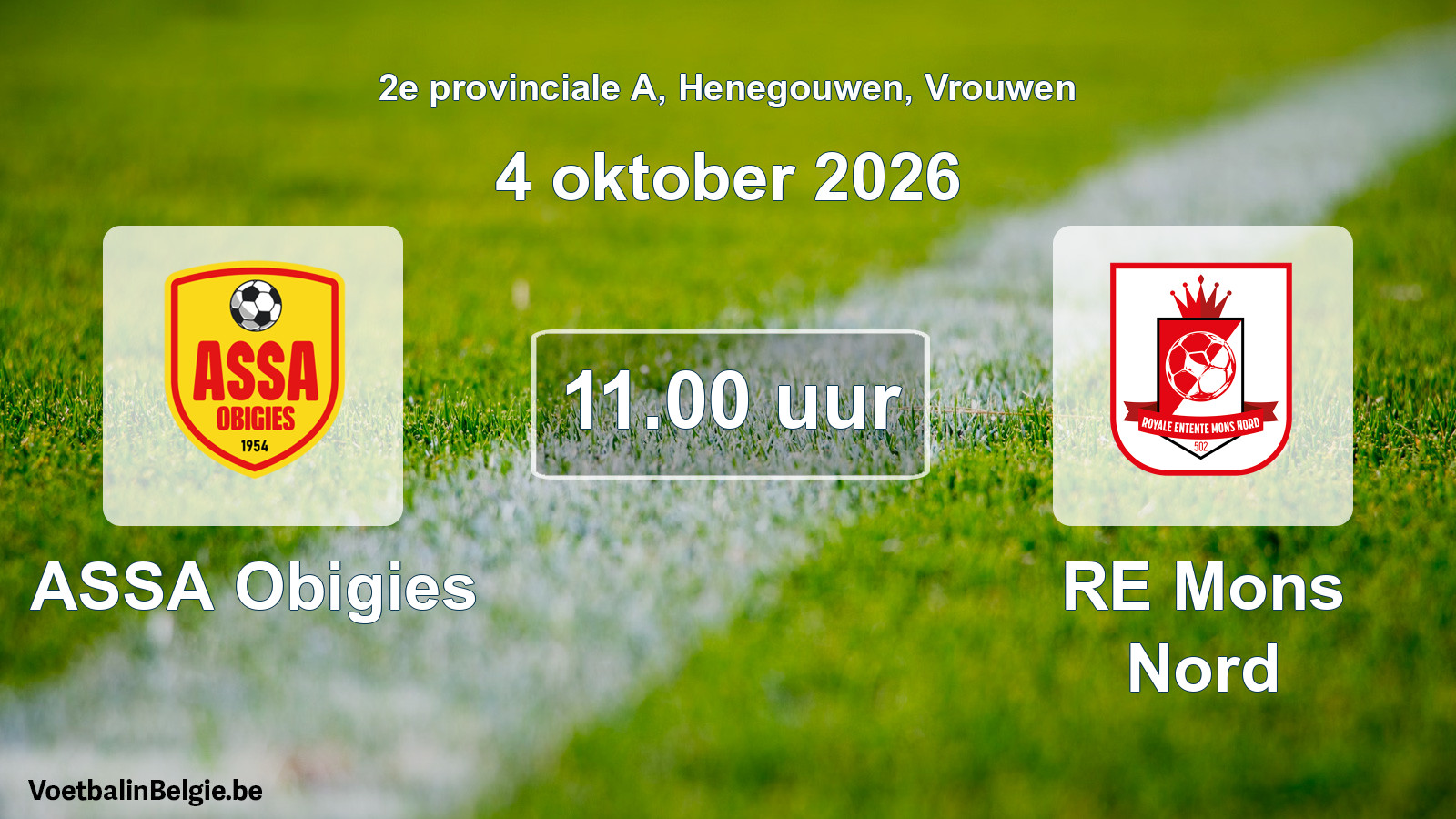 Geplande wedstrijd vrouwenvoetbal: ASSA Obigies - RE Mons Nord (4 oktober 2026)