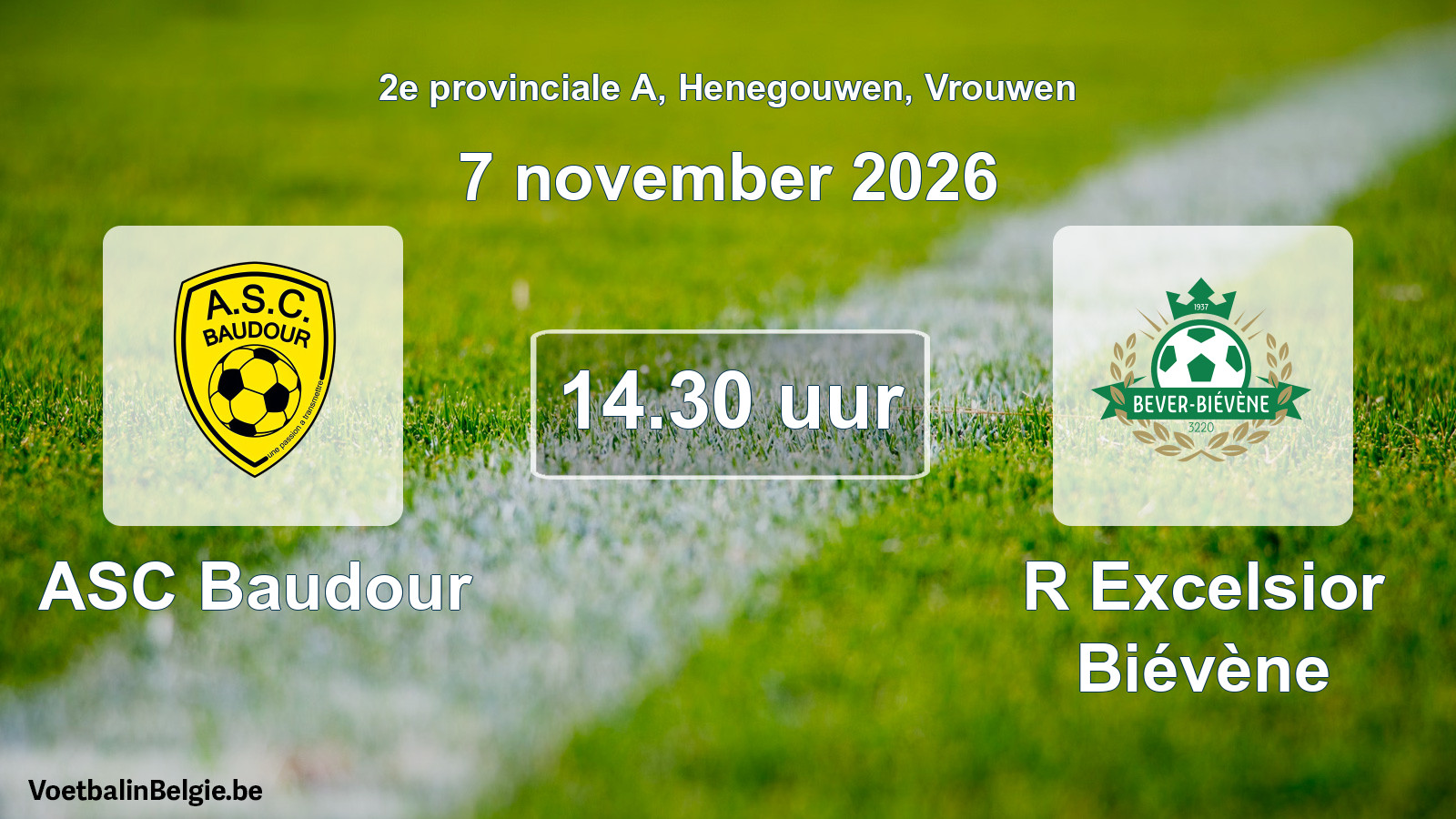 Geplande wedstrijd vrouwenvoetbal: ASC Baudour - R Excelsior Biévène (7 november 2026)