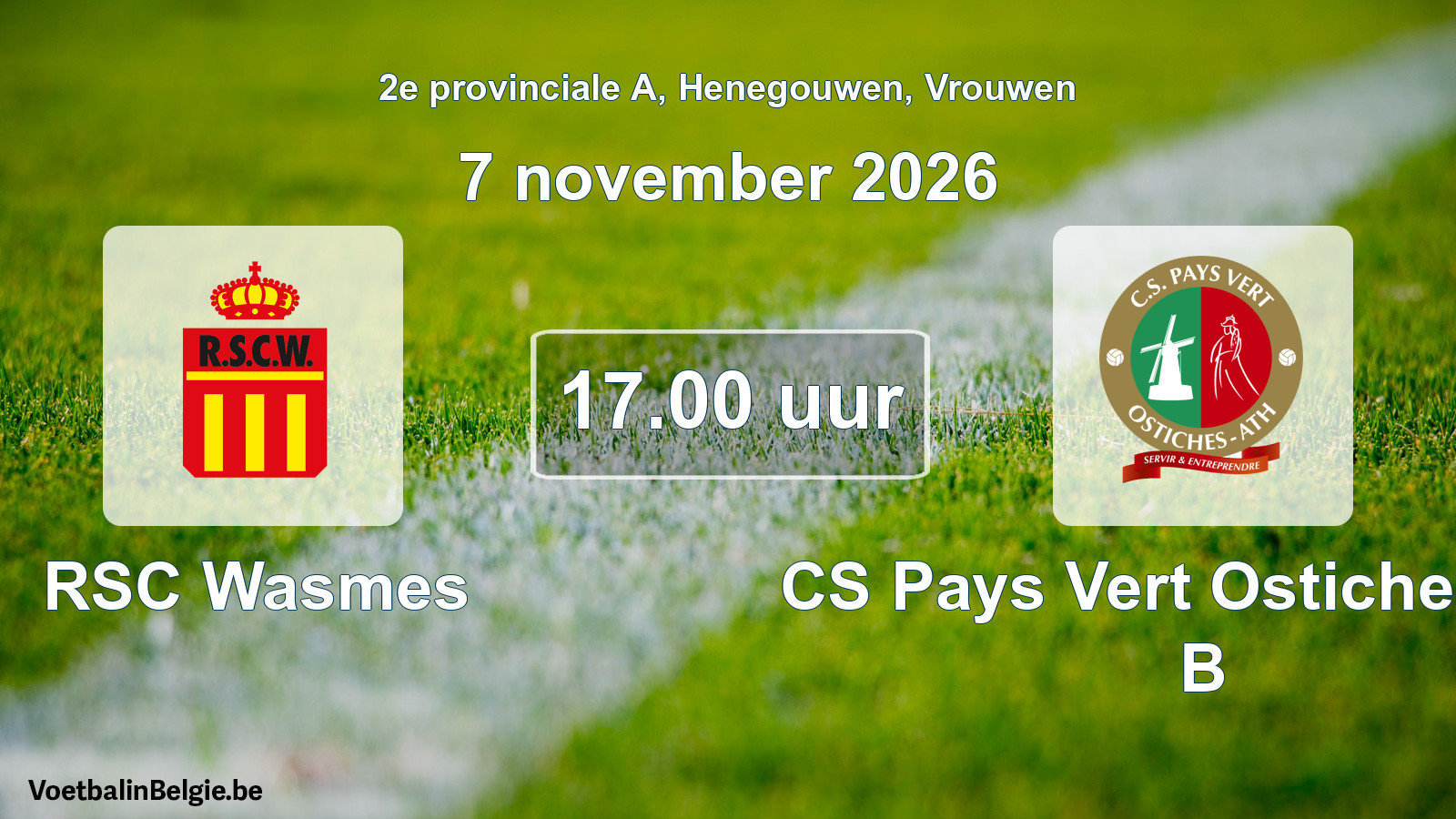Geplande wedstrijd vrouwenvoetbal: RSC Wasmes - CS Pays Vert Ostiches-Ath B (7 november 2026)