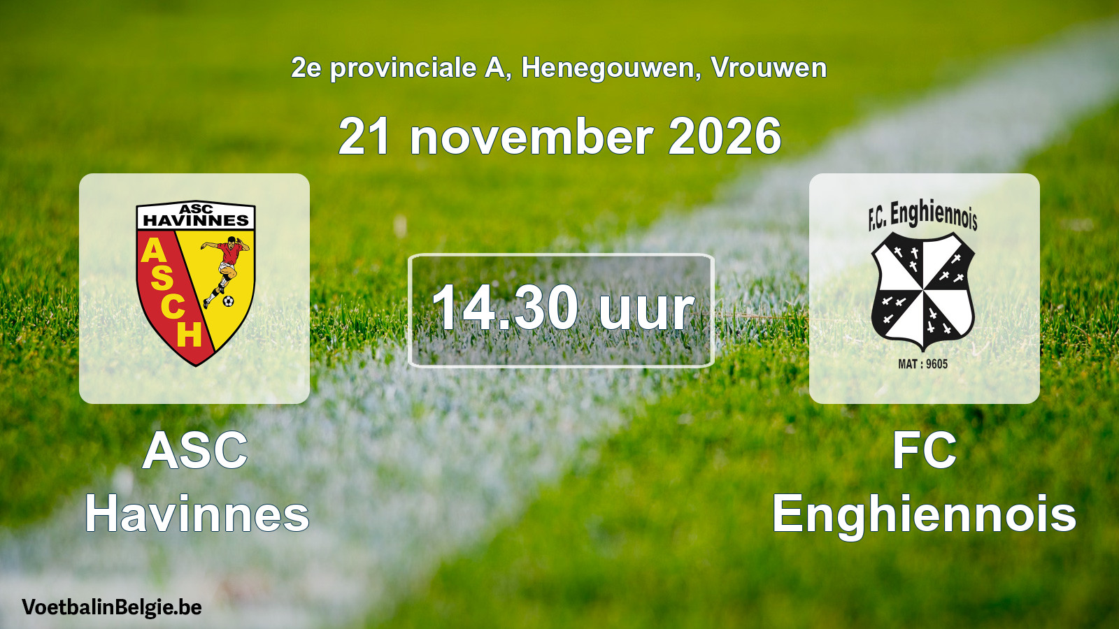 Geplande wedstrijd vrouwenvoetbal: ASC Havinnes - FC Enghiennois (21 november 2026)