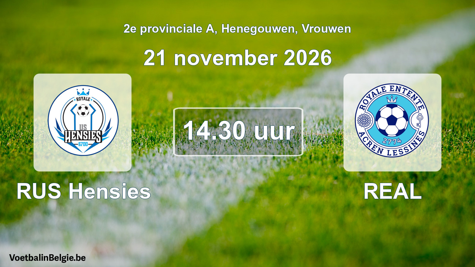 Geplande wedstrijd vrouwenvoetbal: RUS Hensies - REAL (21 november 2026)
