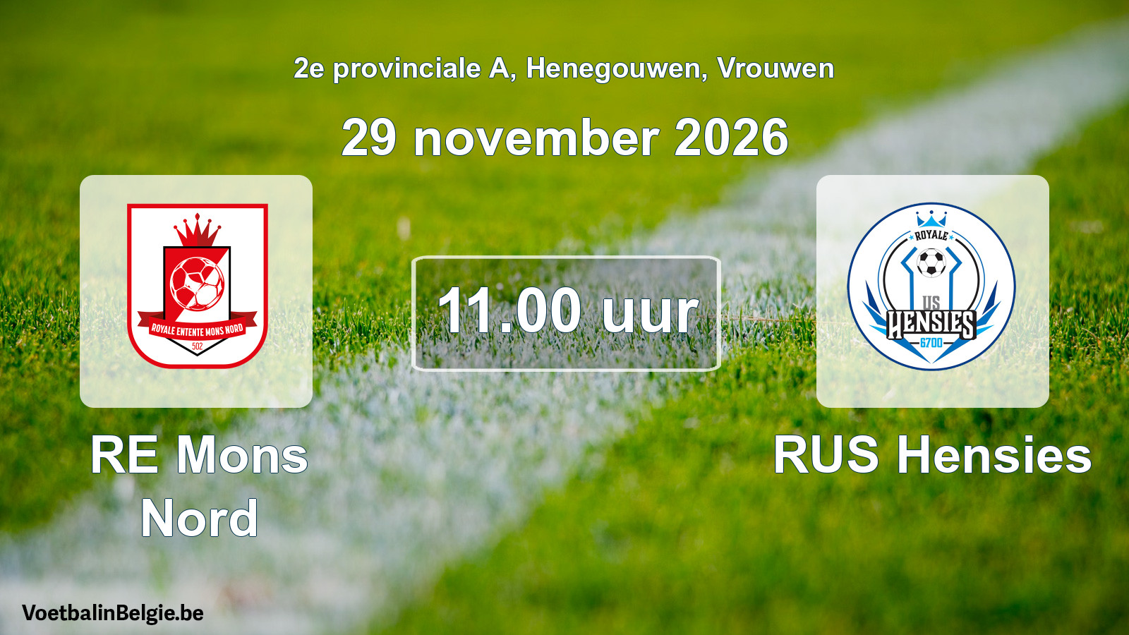 Geplande wedstrijd vrouwenvoetbal: RE Mons Nord - RUS Hensies (29 november 2026)