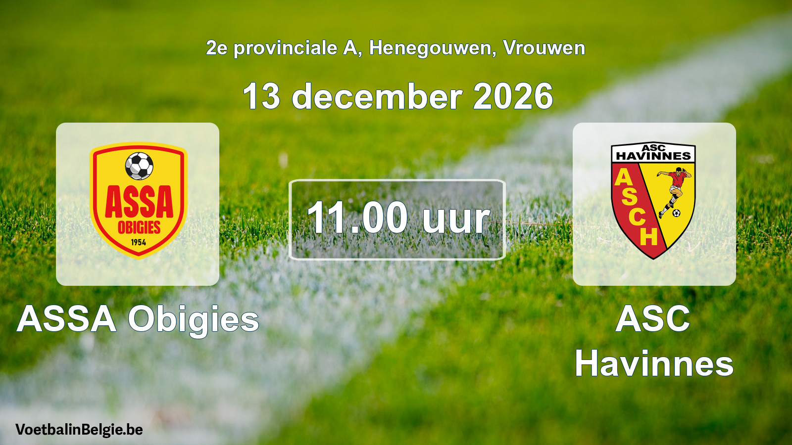 Geplande wedstrijd vrouwenvoetbal: ASSA Obigies - ASC Havinnes (13 december 2026)