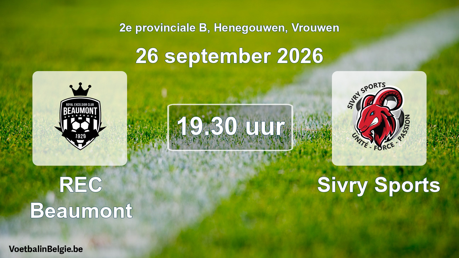 Geplande wedstrijd vrouwenvoetbal: REC Beaumont - Sivry Sports (26 september 2026)