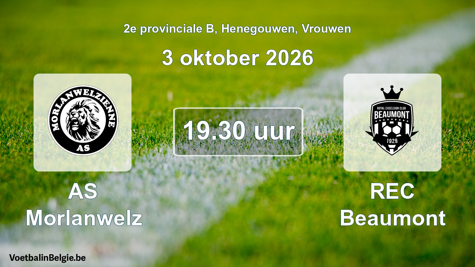 Geplande wedstrijd vrouwenvoetbal: AS Morlanwelz - REC Beaumont (3 oktober 2026)