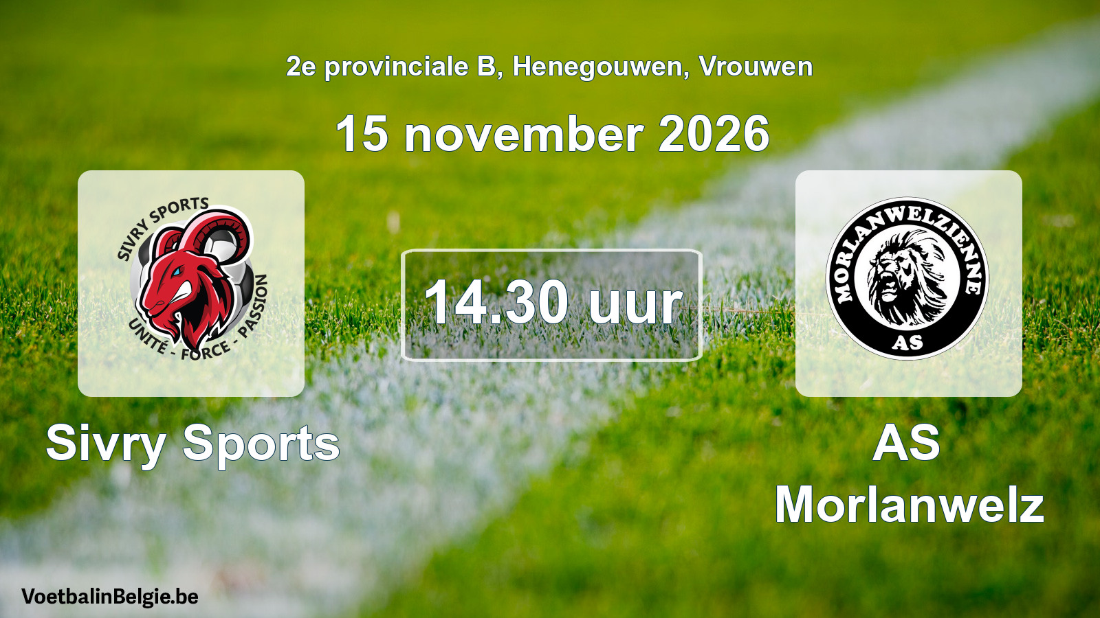 Geplande wedstrijd vrouwenvoetbal: Sivry Sports - AS Morlanwelz (15 november 2026)