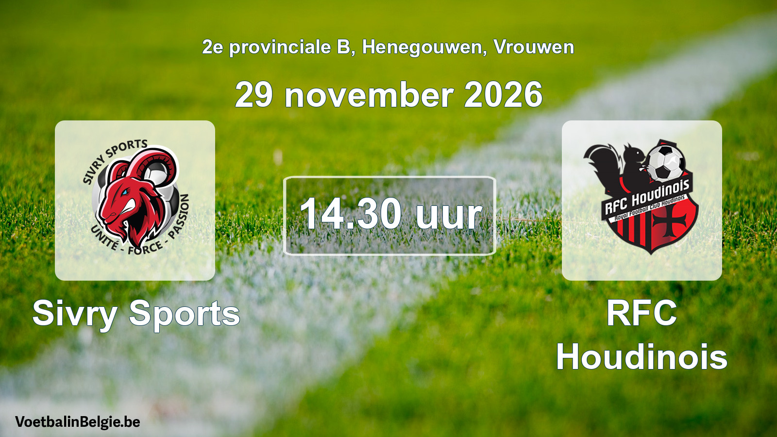 Geplande wedstrijd vrouwenvoetbal: Sivry Sports - RFC Houdinois (29 november 2026)