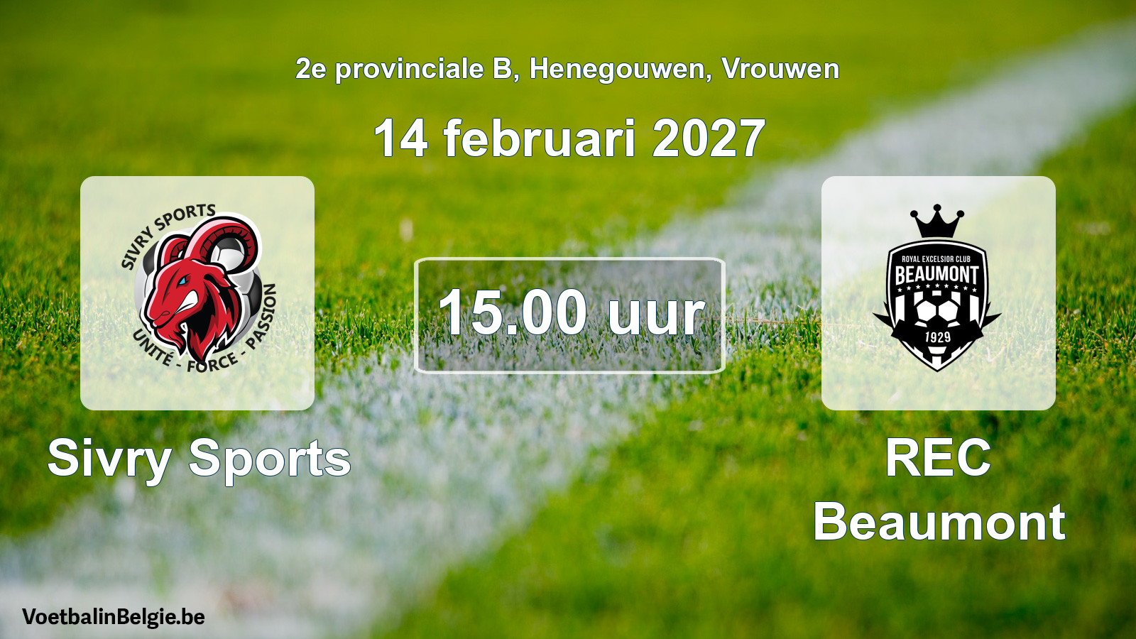 Geplande wedstrijd vrouwenvoetbal: Sivry Sports - REC Beaumont (14 februari 2027)