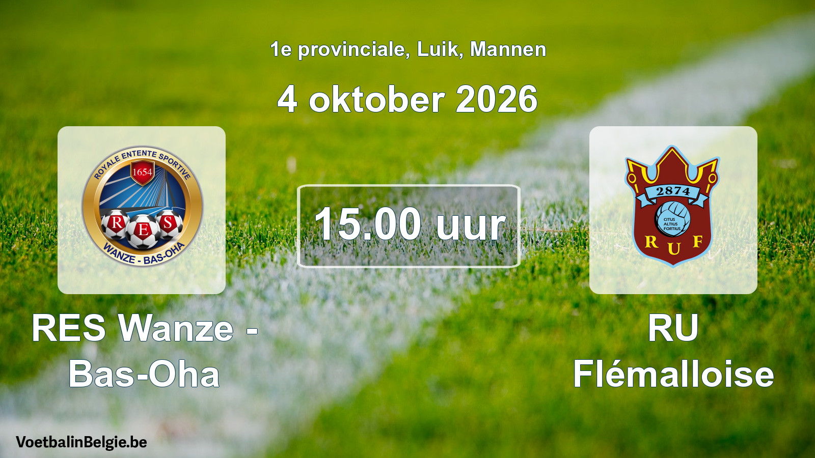 Geplande wedstrijd mannenvoetbal: RES Wanze - Bas-Oha - RU Flémalloise (4 oktober 2026)