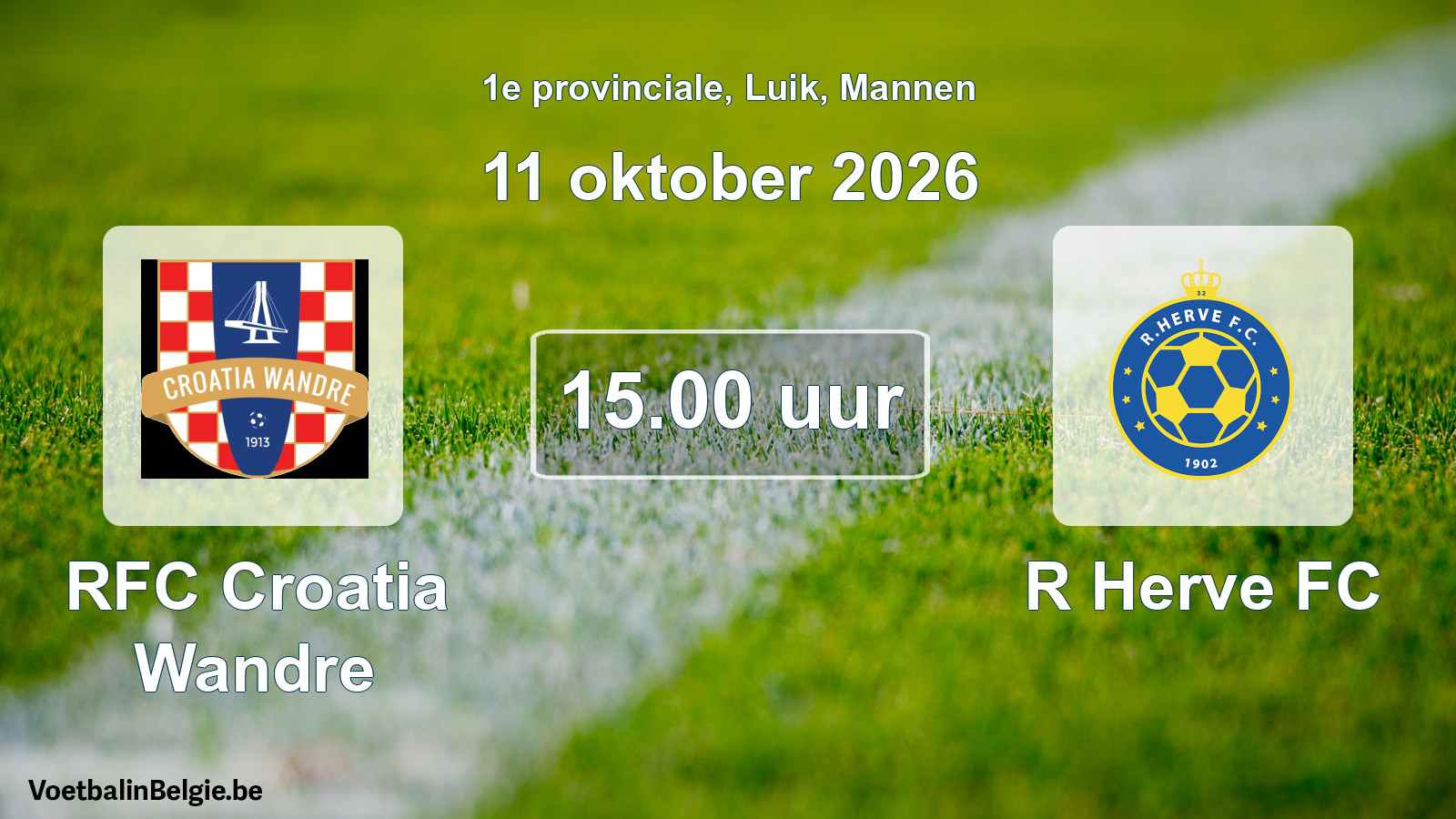 Geplande wedstrijd mannenvoetbal: RFC Croatia Wandre - R Herve FC (11 oktober 2026)