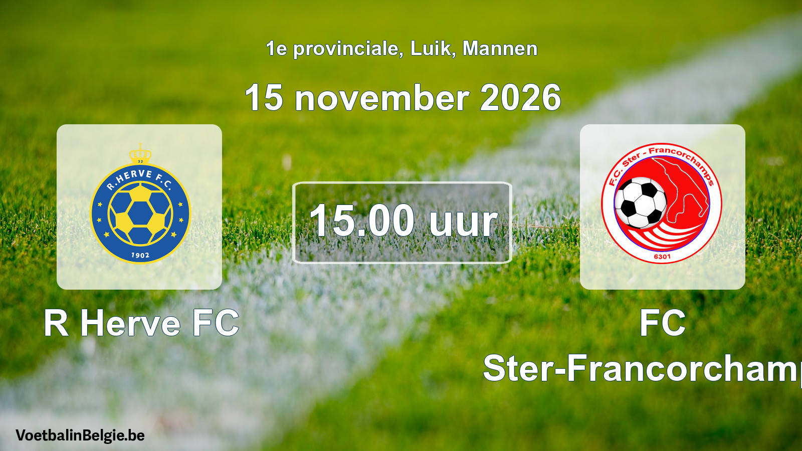 Geplande wedstrijd mannenvoetbal: R Herve FC - FC Ster-Francorchamps (15 november 2026)