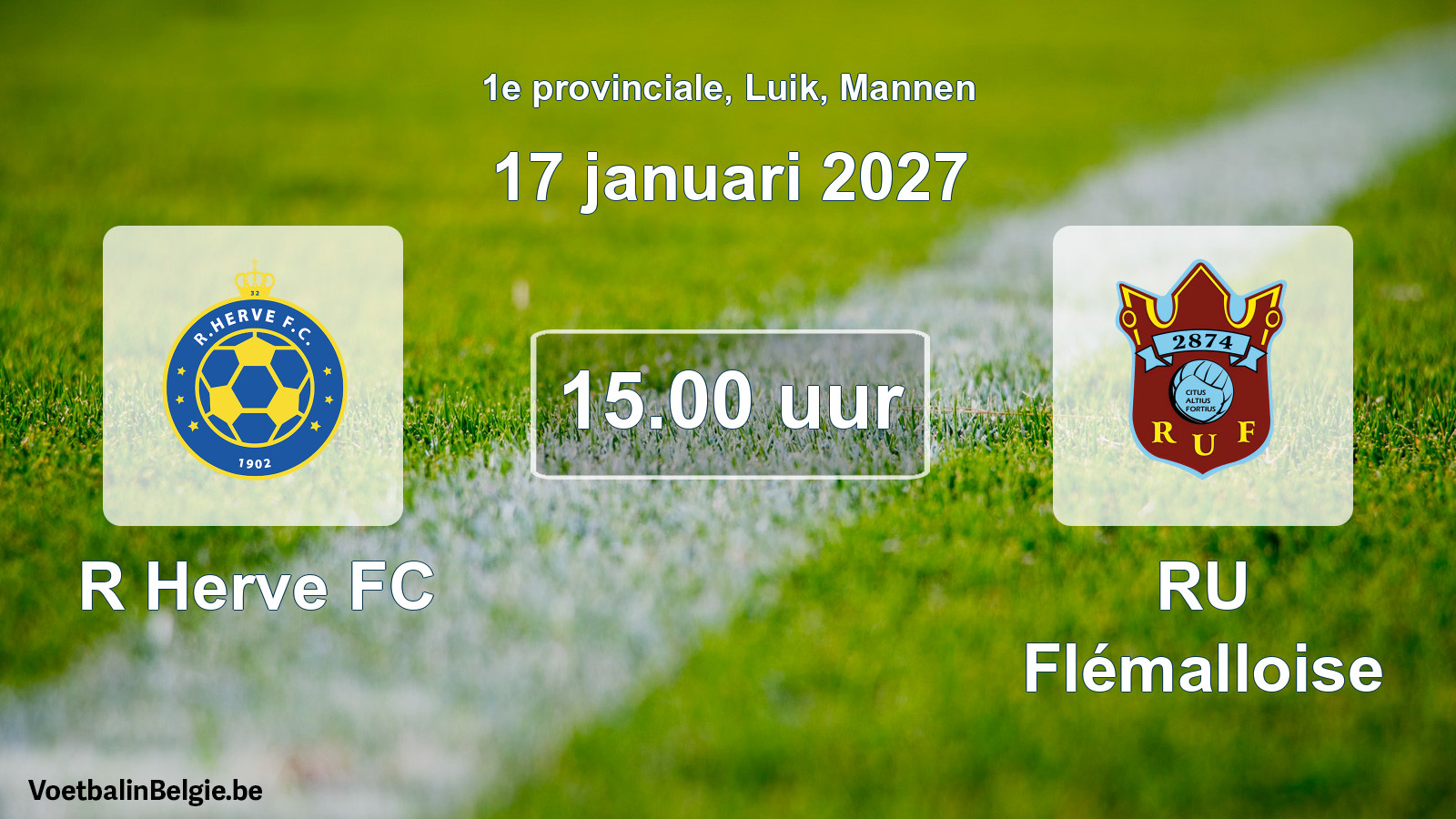Geplande wedstrijd mannenvoetbal: R Herve FC - RU Flémalloise (17 januari 2027)