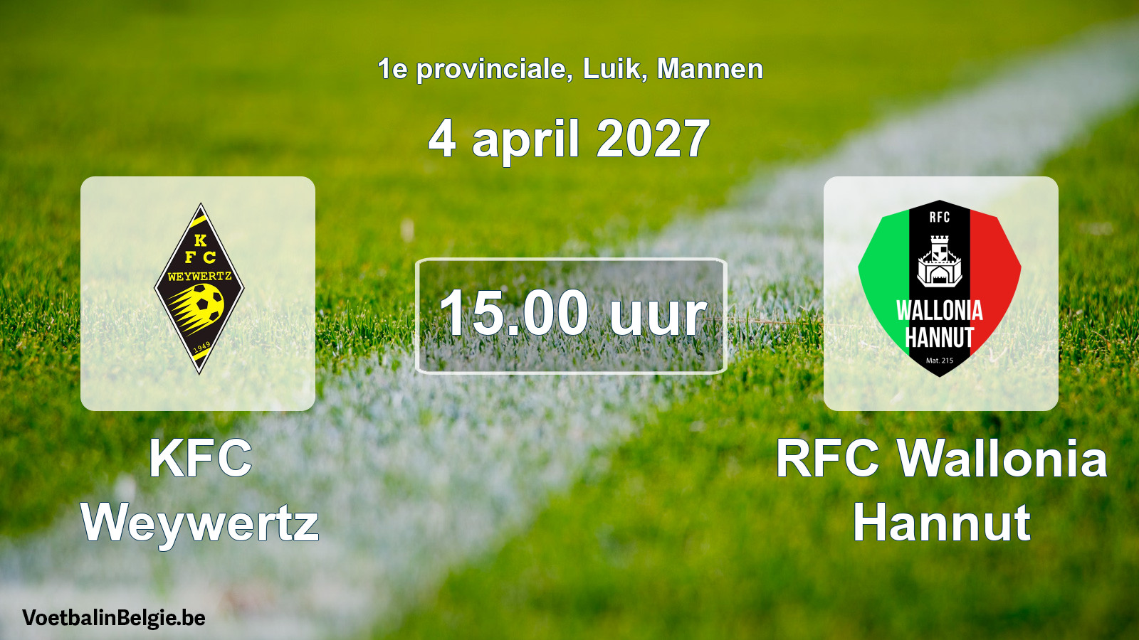 Geplande wedstrijd mannenvoetbal: KFC Weywertz - RFC Wallonia Hannut (4 april 2027)