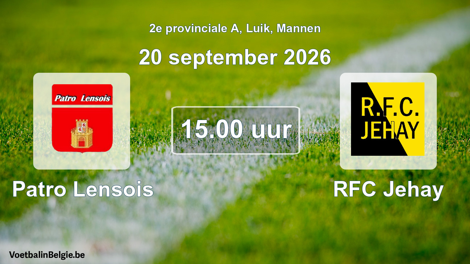 Geplande wedstrijd mannenvoetbal: Patro Lensois - RFC Jehay (20 september 2026)