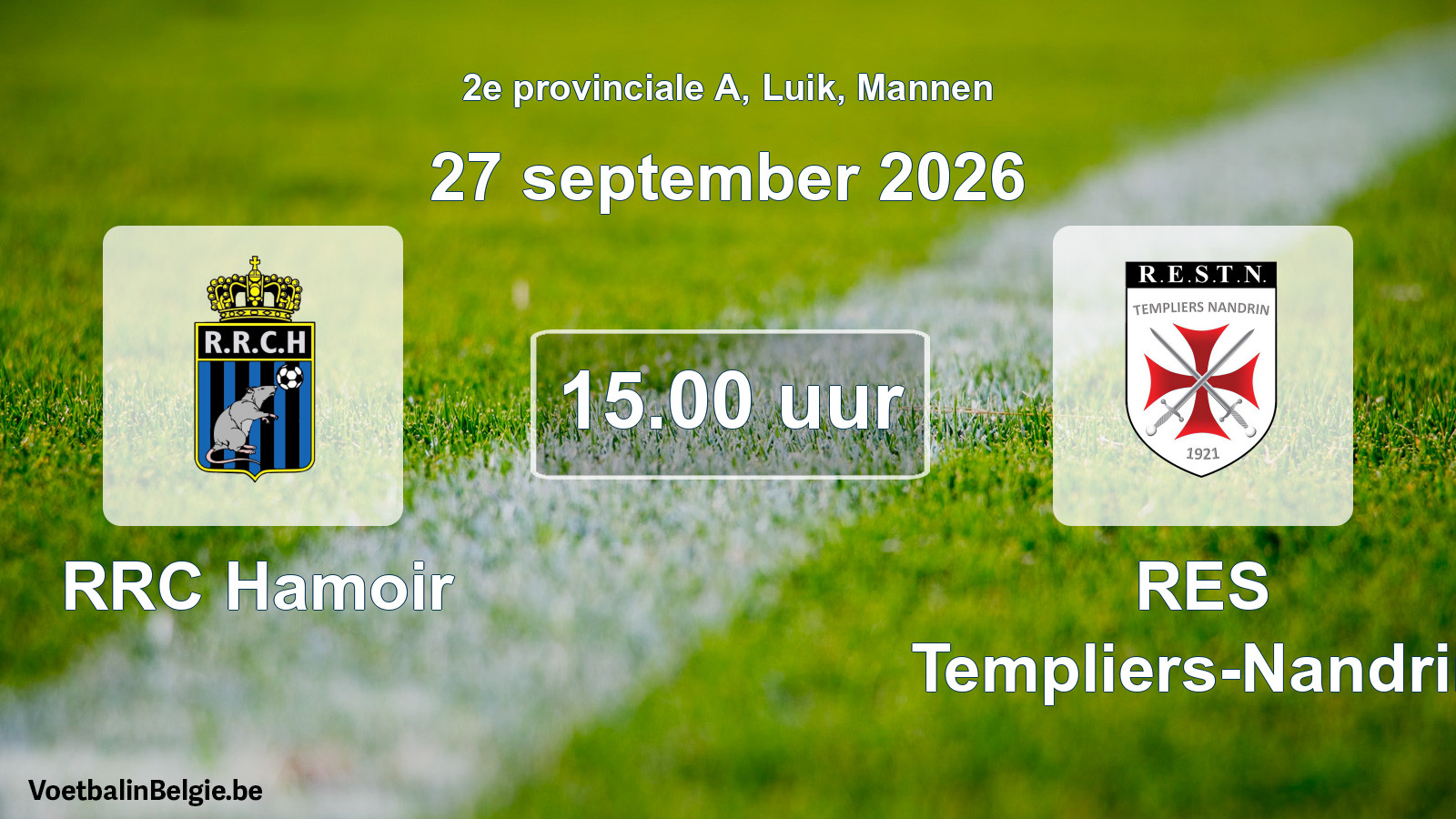 Geplande wedstrijd mannenvoetbal: RRC Hamoir - RES Templiers-Nandrin (27 september 2026)