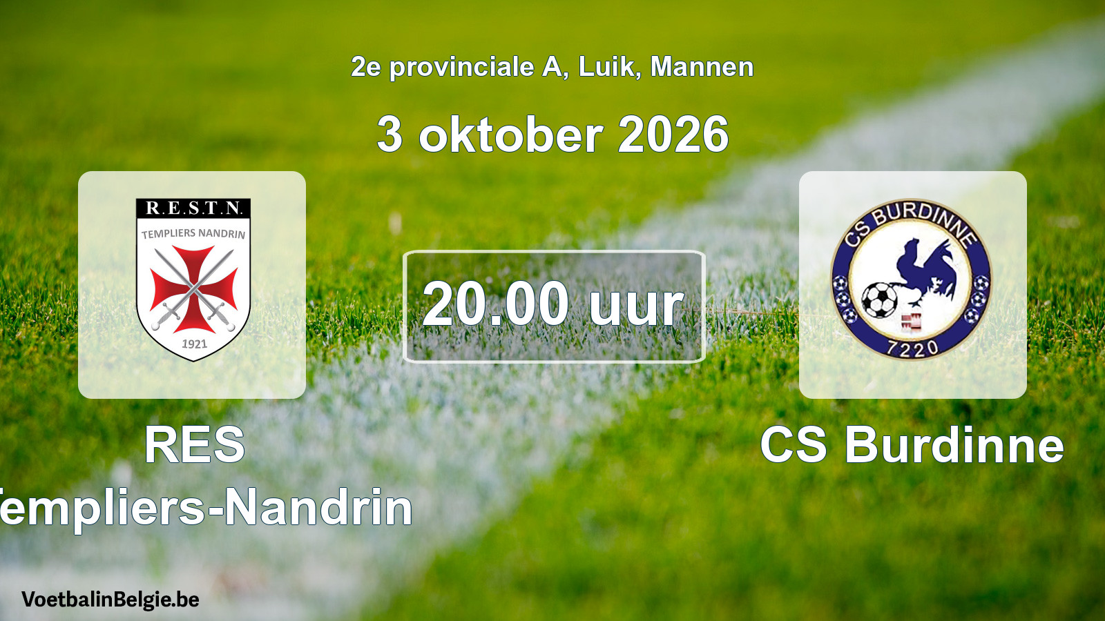 Geplande wedstrijd mannenvoetbal: RES Templiers-Nandrin - CS Burdinne (3 oktober 2026)