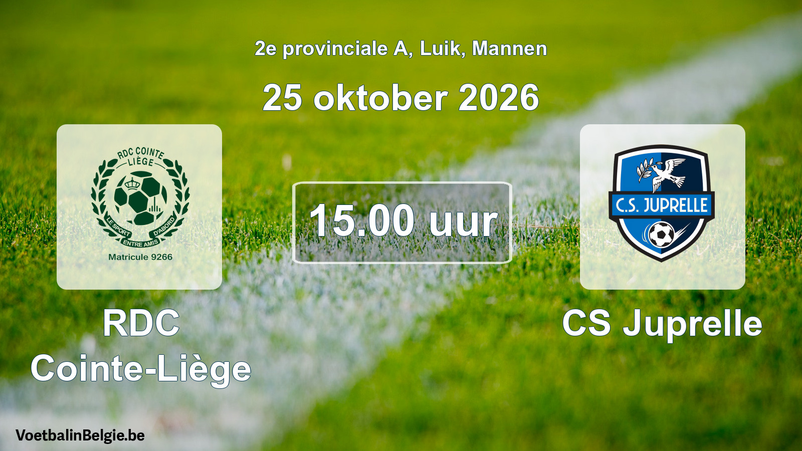 Geplande wedstrijd mannenvoetbal: RDC Cointe-Liège - CS Juprelle (25 oktober 2026)