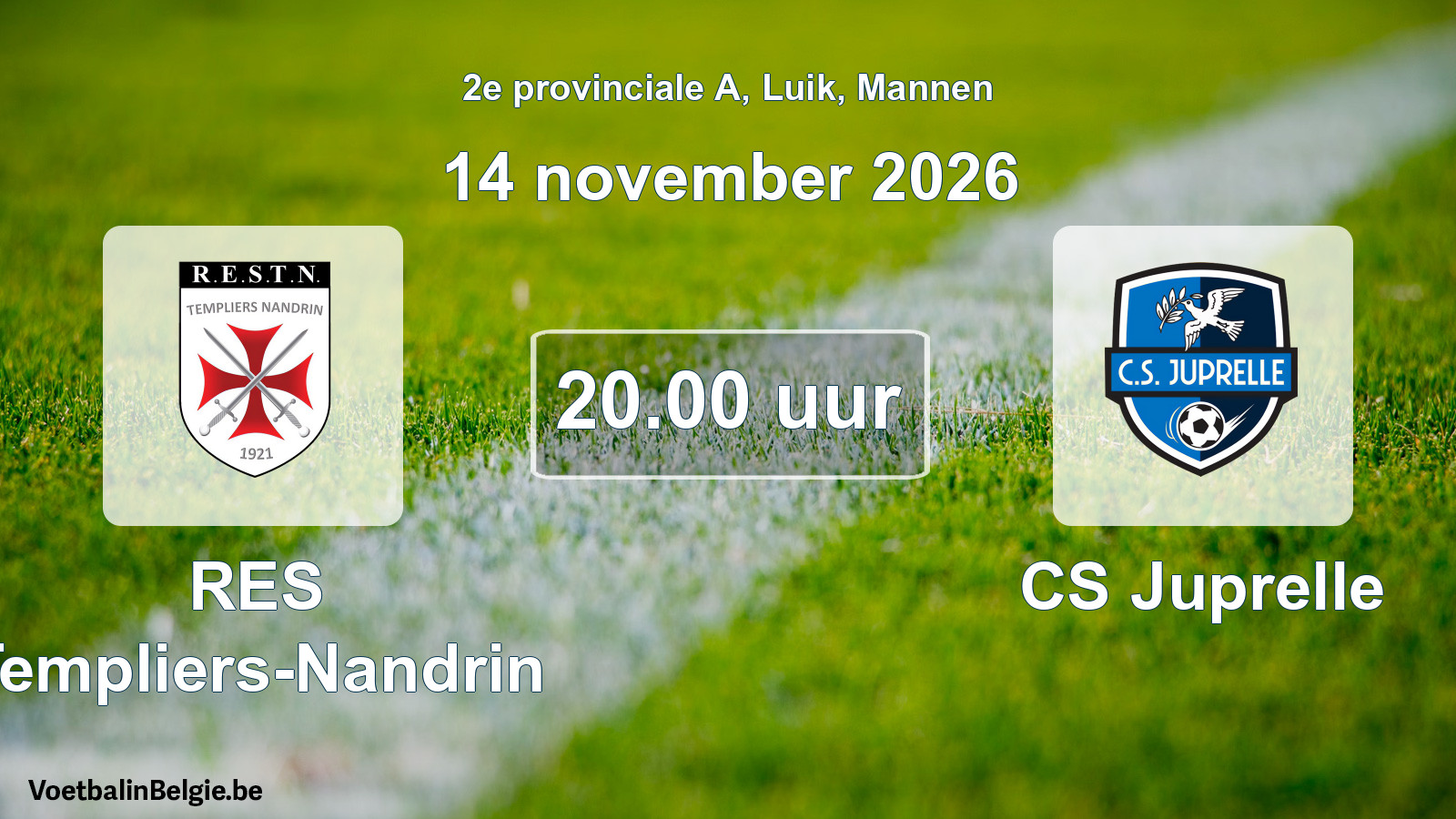 Geplande wedstrijd mannenvoetbal: RES Templiers-Nandrin - CS Juprelle (14 november 2026)